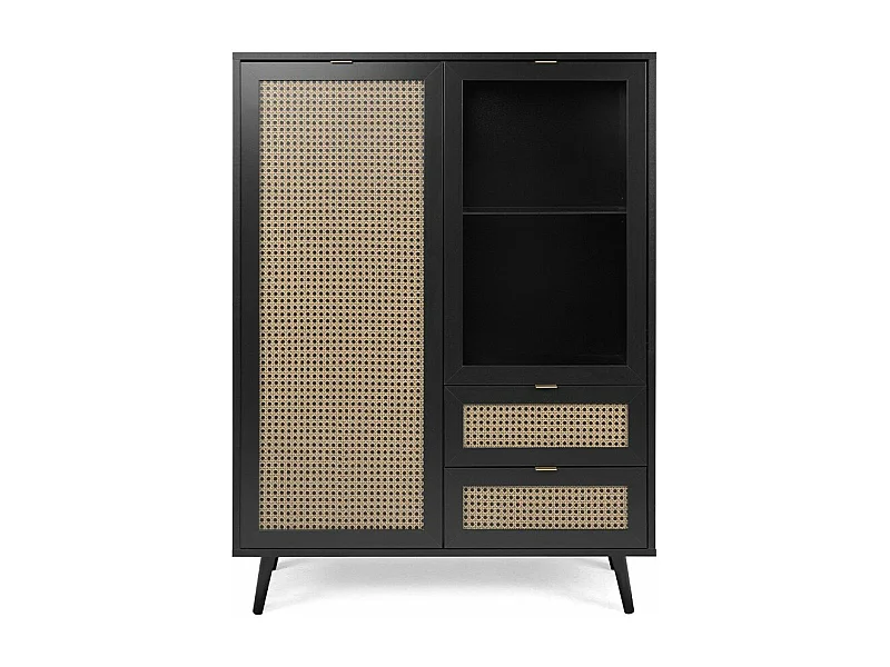 Credenza 2 ante e 2 cassetti, stampa impagliatura e nero