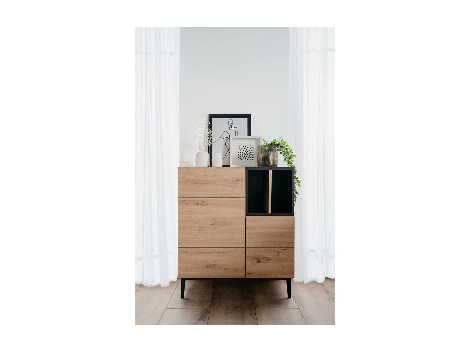 Buffet Haut 2 Portes 2 Niches L80 cm - Nola