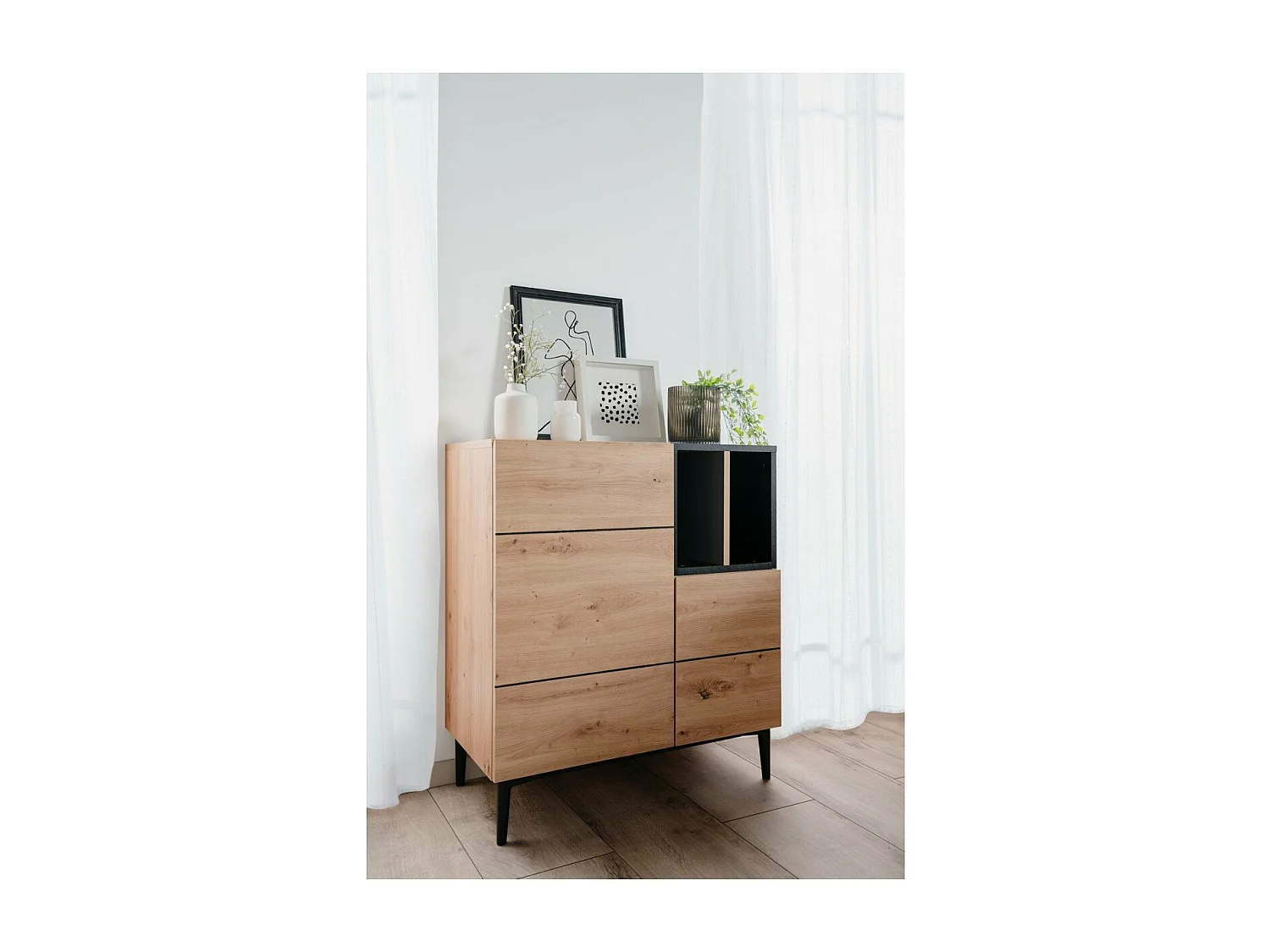 Buffet Haut 2 Portes 2 Niches L80 cm - Nola