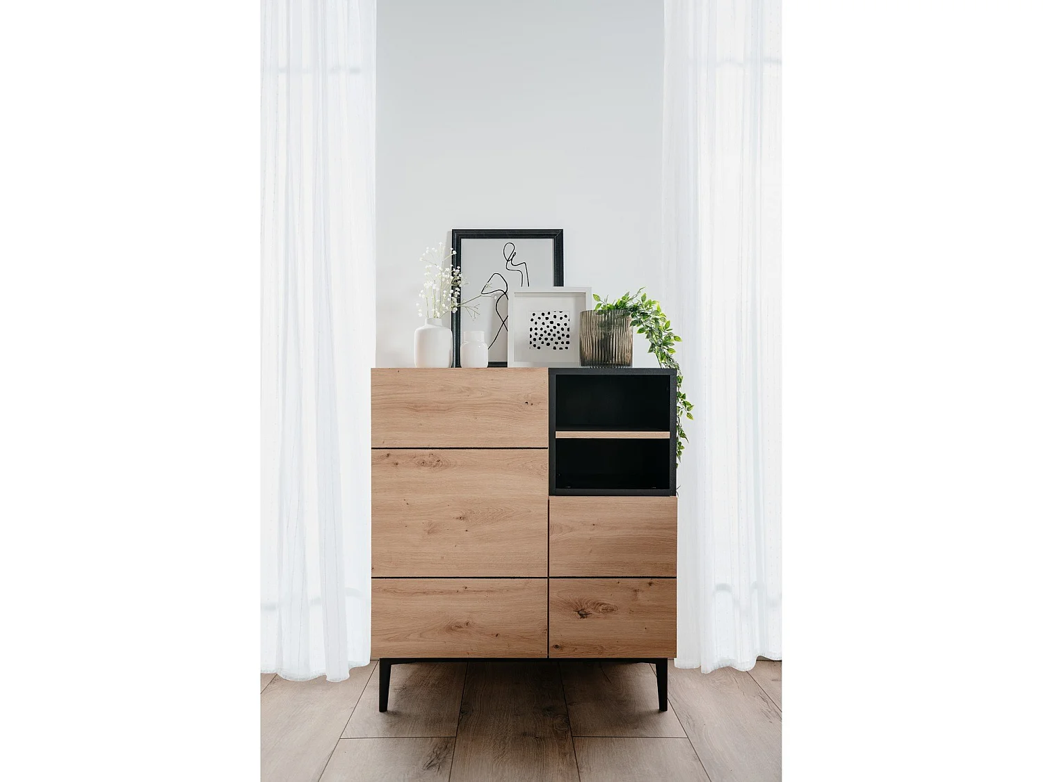 Buffet Haut 2 Portes 2 Niches L80 cm - Nola