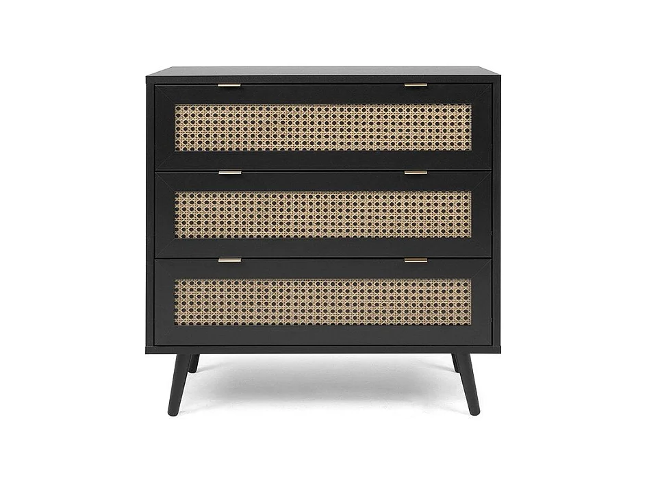 Commode 3 Tiroirs Impression Cannage et Noir L80 x H80 cm - VILLA