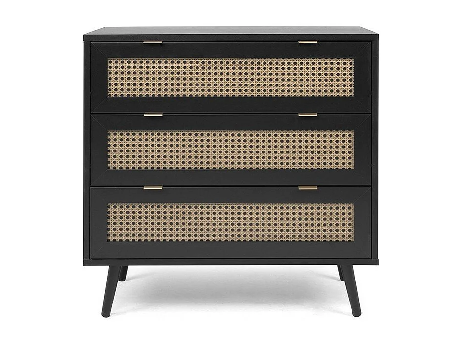 Ladenkast 3 Lades Drukwerk Riet en Zwart L80 x H80 cm - VILLA