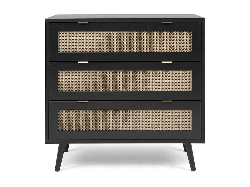 Cassettiera a 3 cassetti, stampa impagliatura e nera - L80 cm