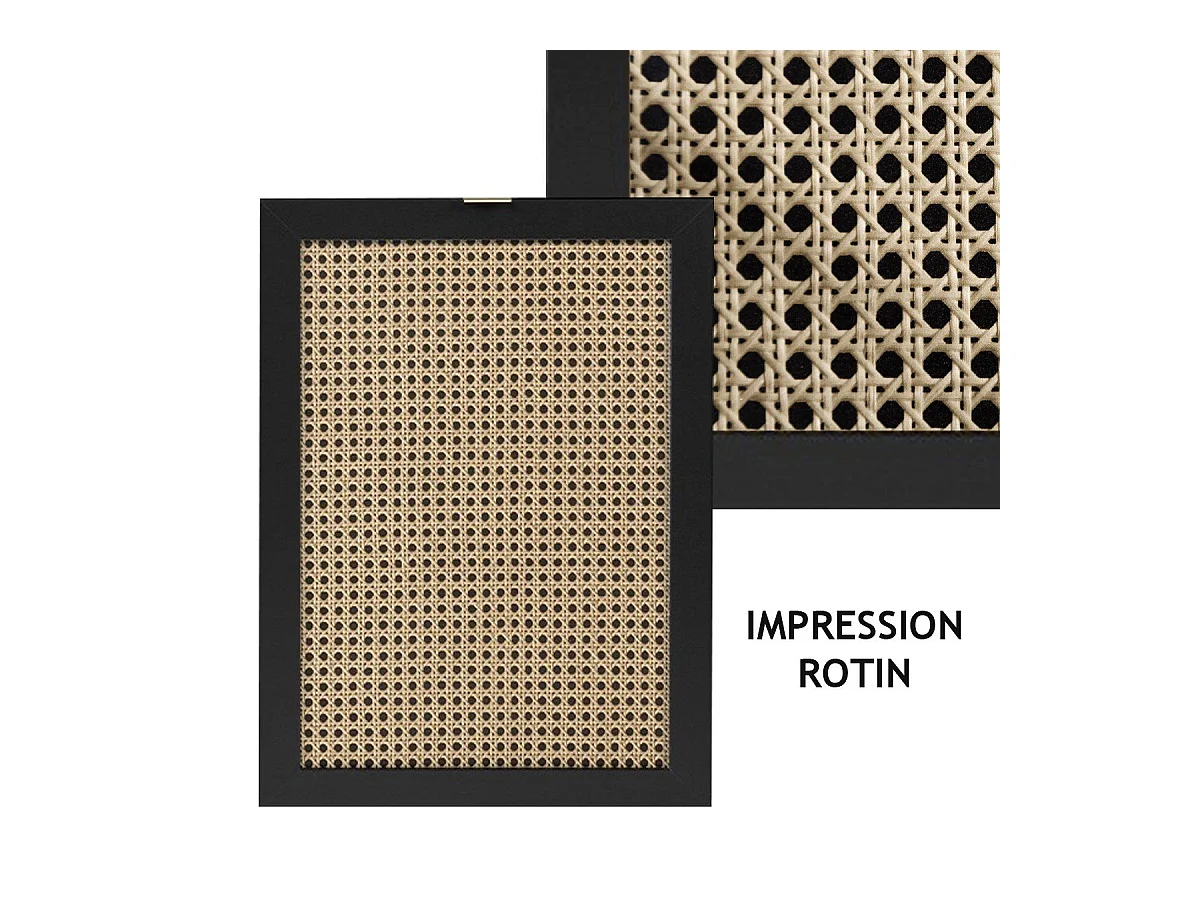 Schreibtisch 1 Tür 1 Schublade Geflechtdruck und Schwarz L130 x H74,5 cm - Villa