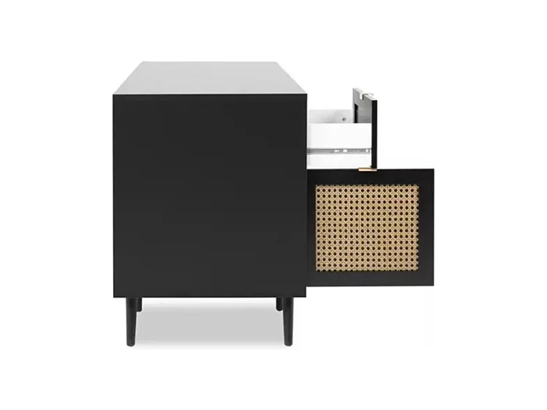 Schreibtisch 1 Tür 1 Schublade Geflechtdruck und Schwarz L130 x H74,5 cm - Villa