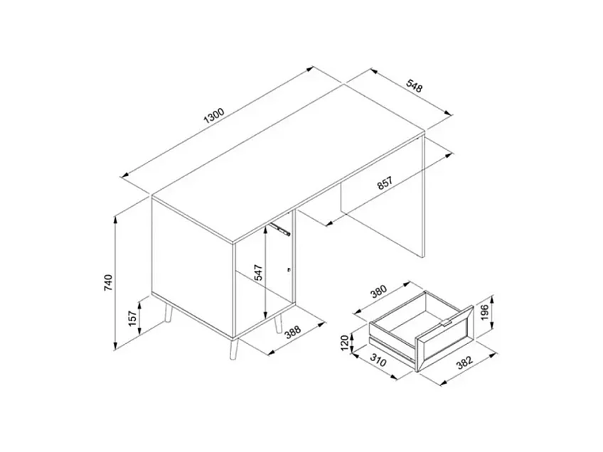 Schreibtisch 1 Tür 1 Schublade Geflechtdruck und Schwarz L130 x H74,5 cm - Villa