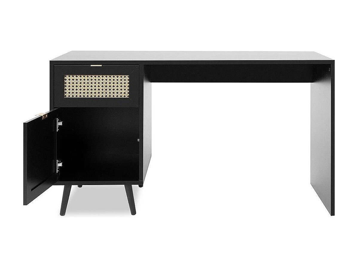 Scrivania 1 anta 1 cassetto, stampa impagliatura e nera - L130 cm