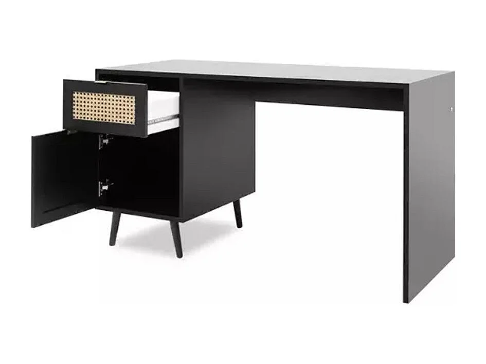 Scrivania 1 anta 1 cassetto, stampa impagliatura e nera - L130 cm