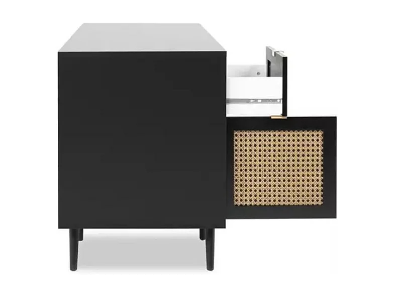 Scrivania 1 anta 1 cassetto, stampa impagliatura e nera - L130 cm