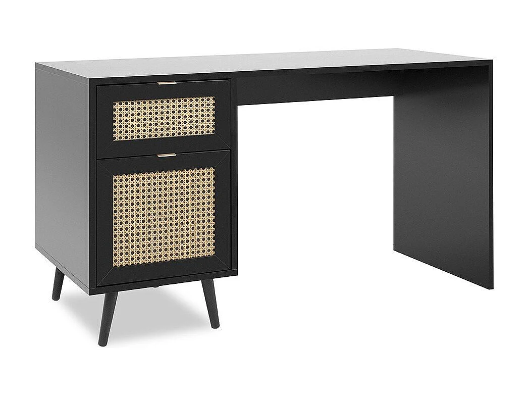 Scrivania 1 anta 1 cassetto, stampa impagliatura e nera - L130 cm