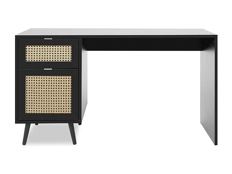 Scrivania 1 anta 1 cassetto, stampa impagliatura e nera - L130 cm