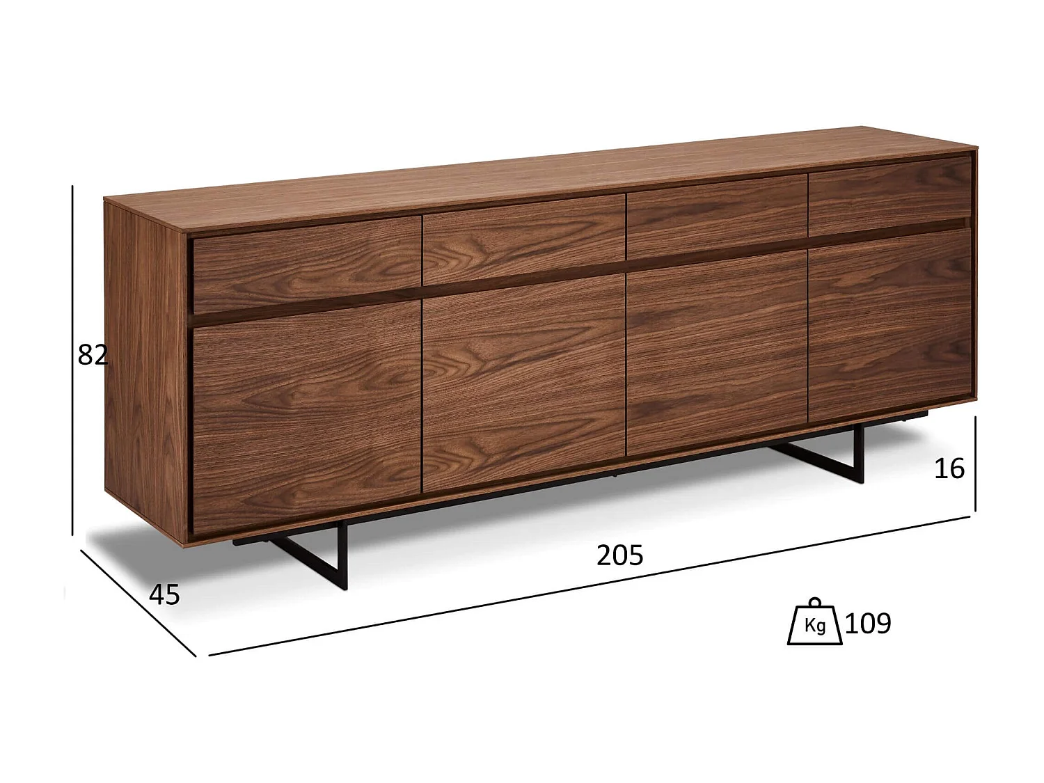 Buffetkast Tokyo - 4 deuren, 4 laden - MDF & staal - Amerikaanse eik