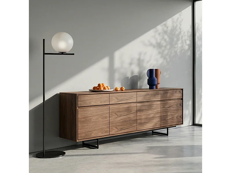 Buffet Tokyo avec 4 portes et 4 tiroirs - MDF et métal - Noyer