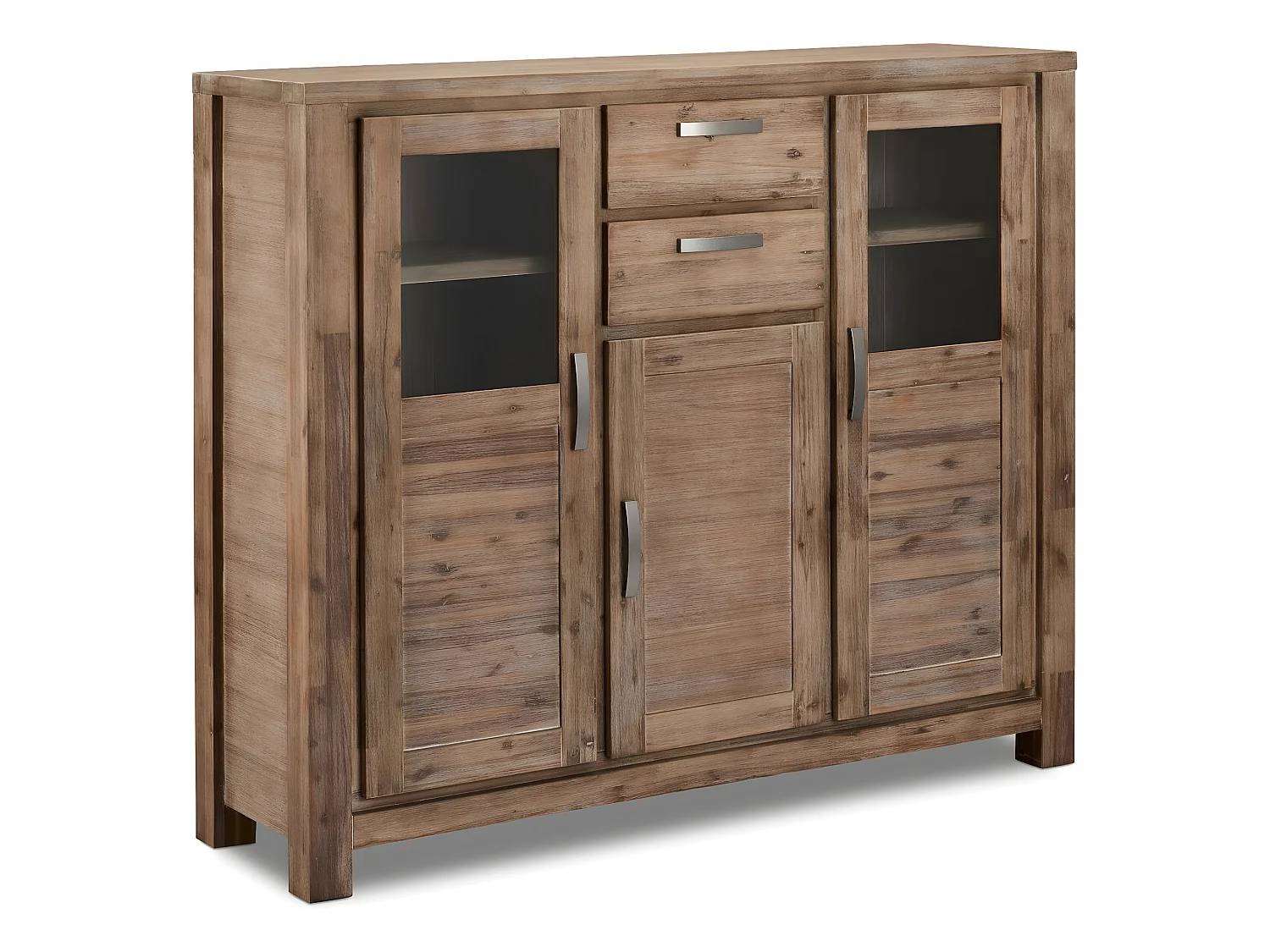 Hoge buffetkast Alaska - 3 deuren, 2 laden - Massief acaciahout & MDF - Bruin