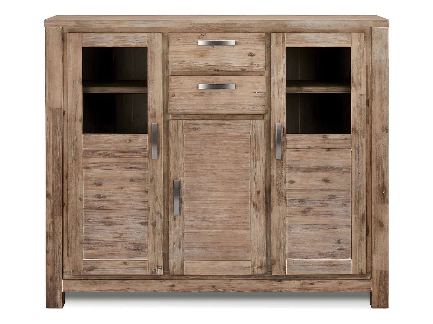 Hoge buffetkast Alaska - 3 deuren, 2 laden - Massief acaciahout & MDF - Bruin