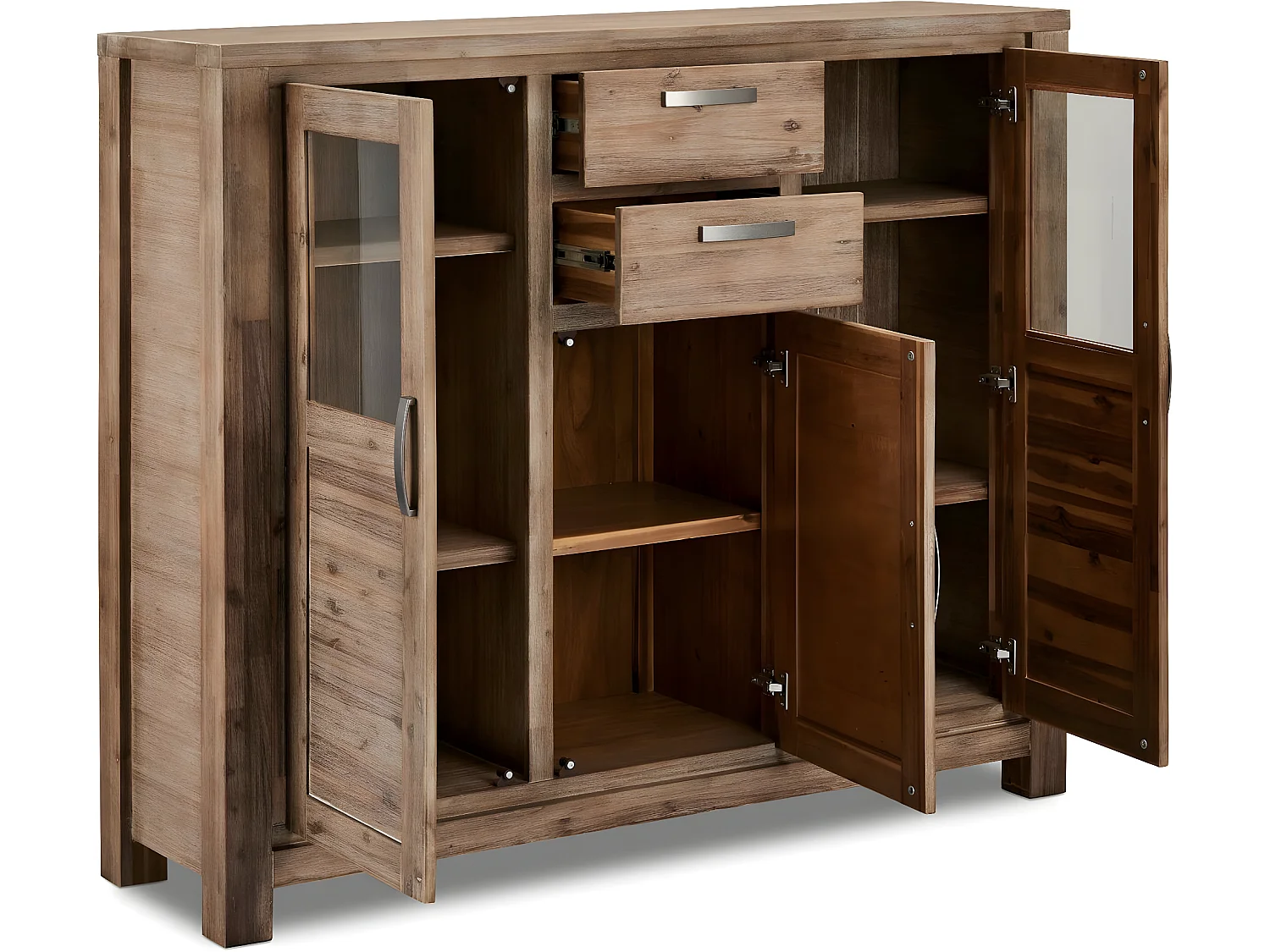 Hoge buffetkast Alaska - 3 deuren, 2 laden - Massief acaciahout & MDF - Bruin