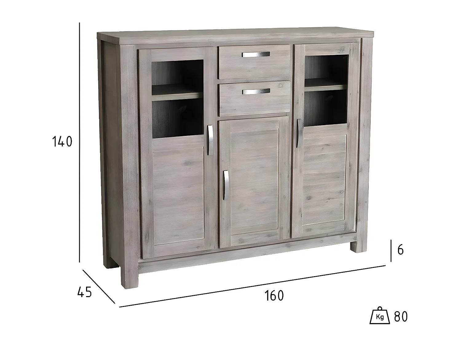 Hoge buffetkast Alaska - 3 deuren, 2 laden - Massief acaciahout & MDF - Bruin