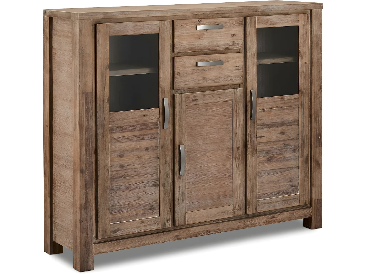 Hoge buffetkast Alaska - 3 deuren, 2 laden - Massief acaciahout & MDF - Bruin