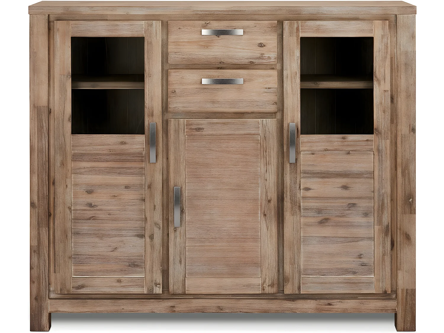 Hoge buffetkast Alaska - 3 deuren, 2 laden - Massief acaciahout & MDF - Bruin