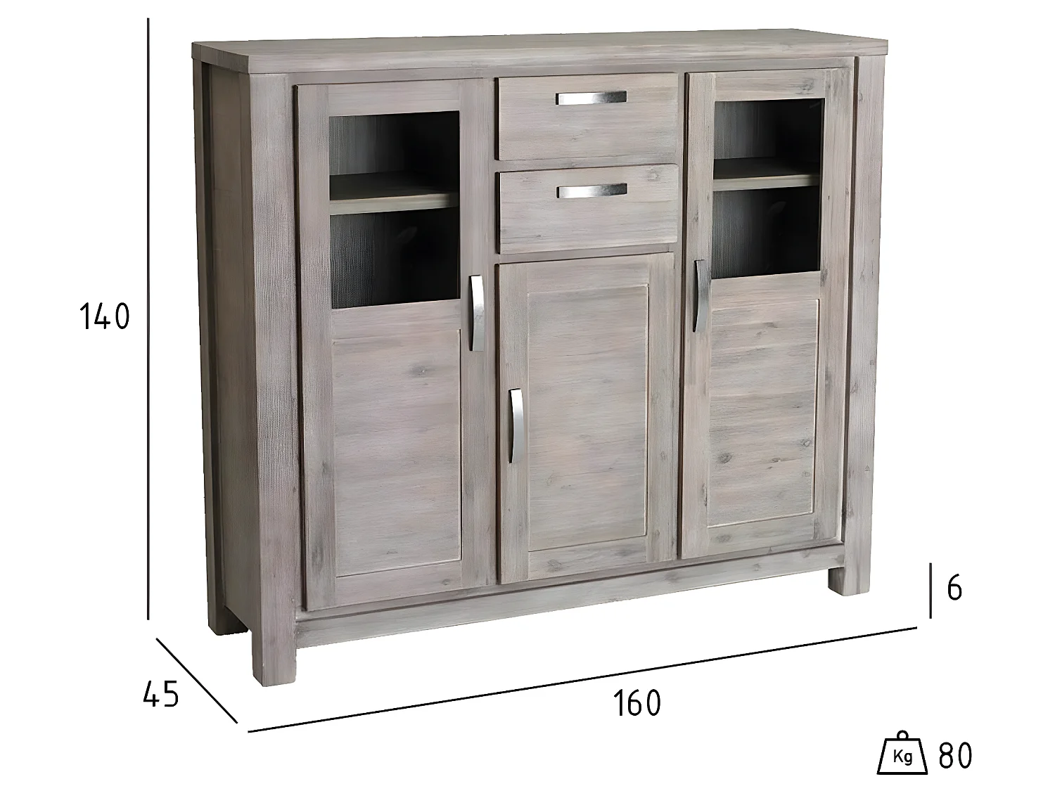 Hoge buffetkast Alaska - 3 deuren, 2 laden - Massief acaciahout & MDF - Bruin