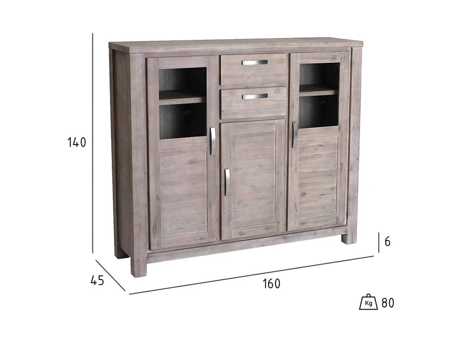 Hoge buffetkast Alaska - 3 deuren, 2 laden - Massief acaciahout & MDF - Bruin