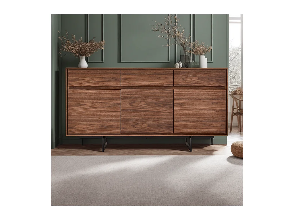 Buffetkast Tokyo - 3 deuren, 3 laden - MDF & staal - Amerikaanse eik