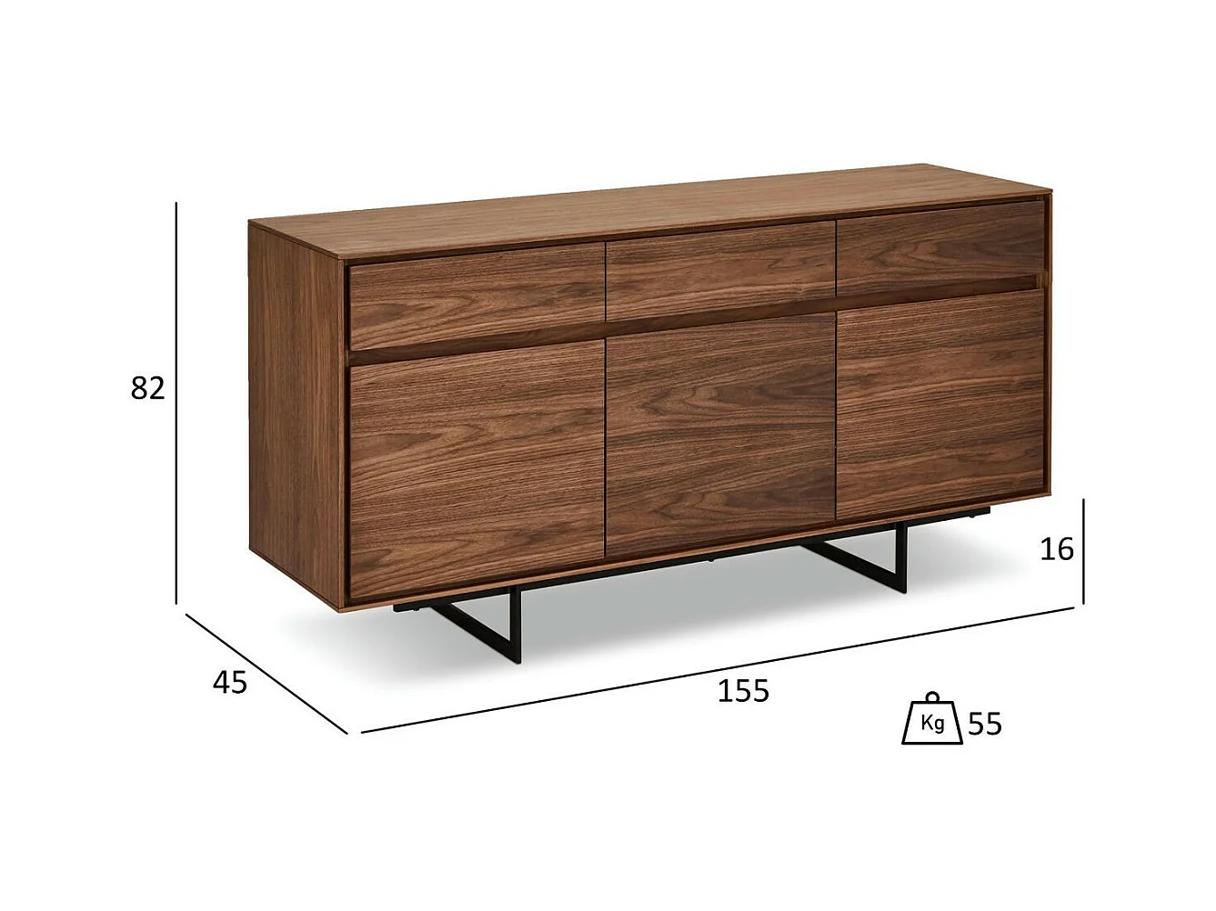 Buffetkast Tokyo - 3 deuren, 3 laden - MDF & staal - Amerikaanse eik