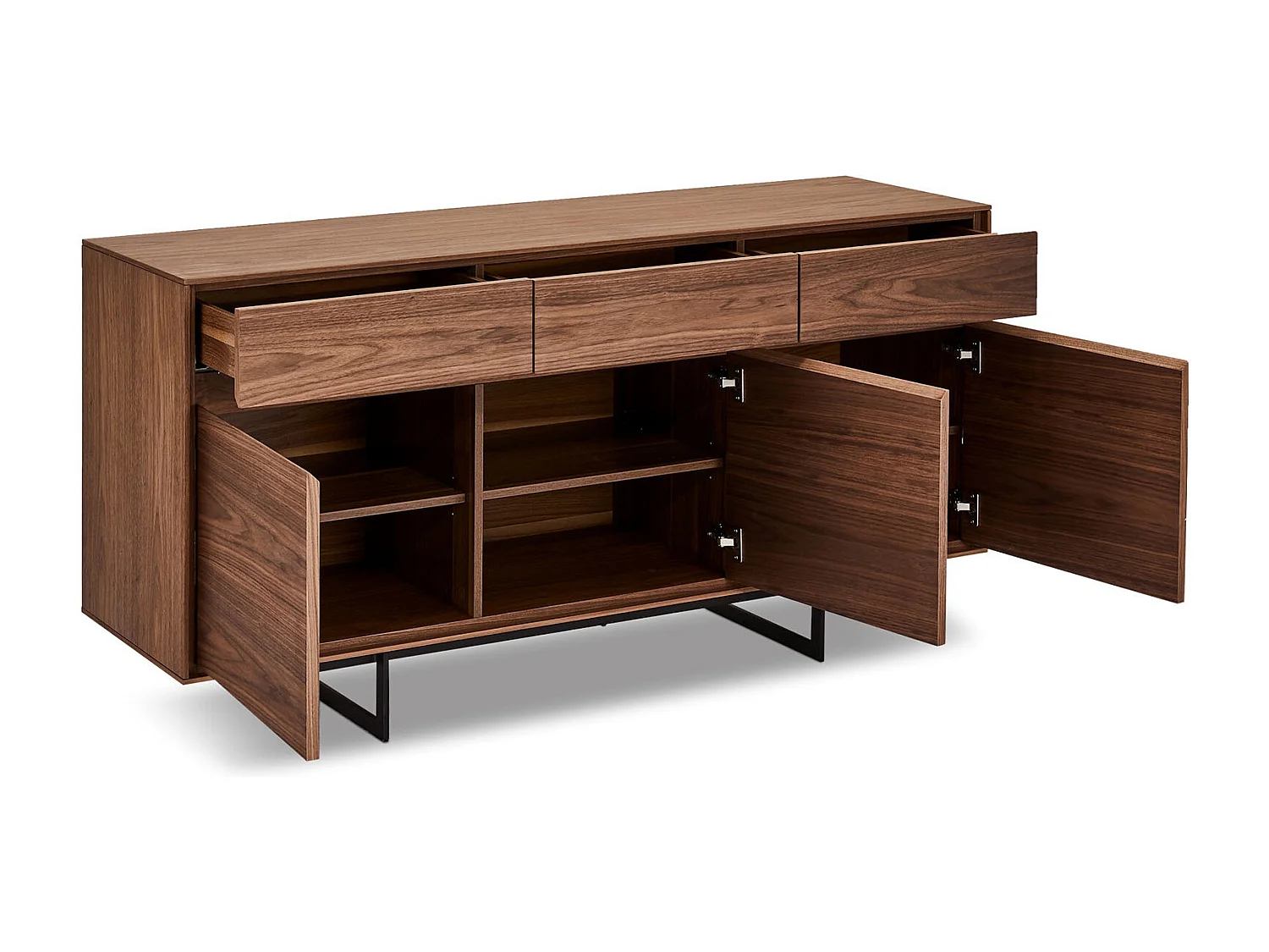 Aparador Tokyo - 3 puertas & 3 cajones - MDF y metal - Nuez