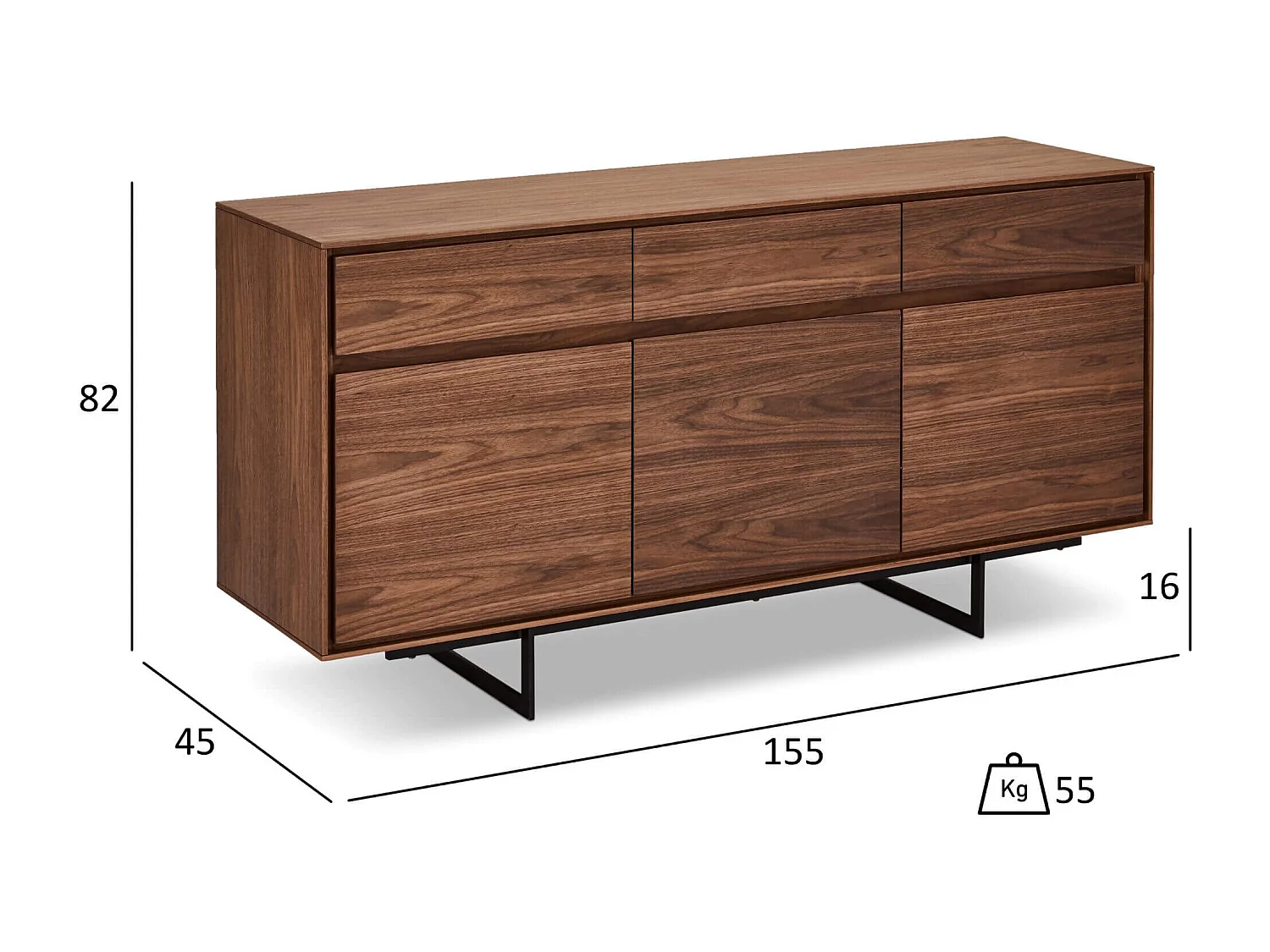 Buffet Tokyo avec 3 portes et 3 tiroirs - MDF et métal - Noyer