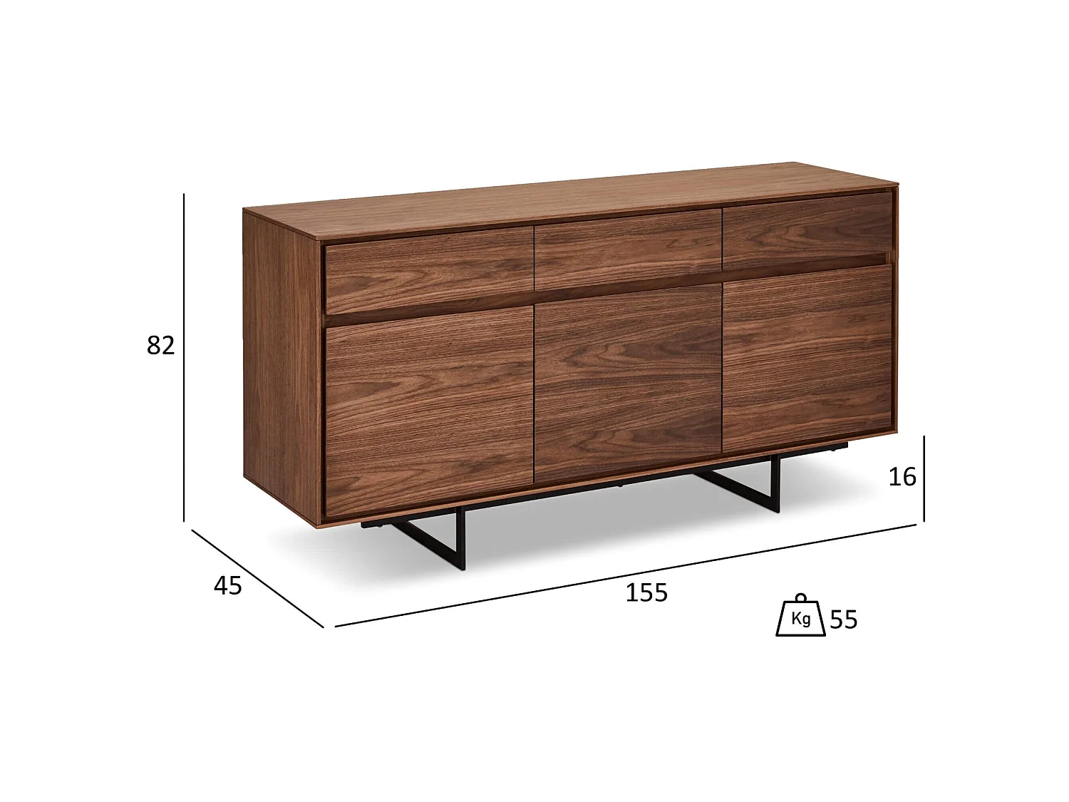 Buffet Tokyo avec 3 portes et 3 tiroirs - MDF et métal - Noyer