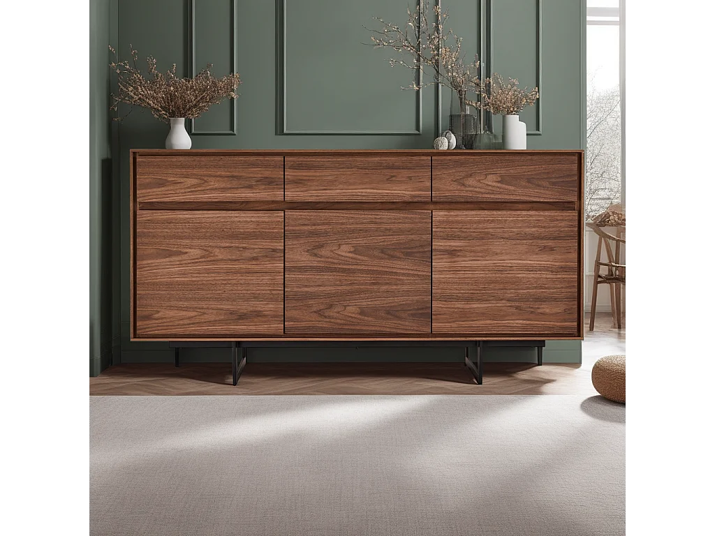 Buffet Tokyo avec 3 portes et 3 tiroirs - MDF et métal - Noyer