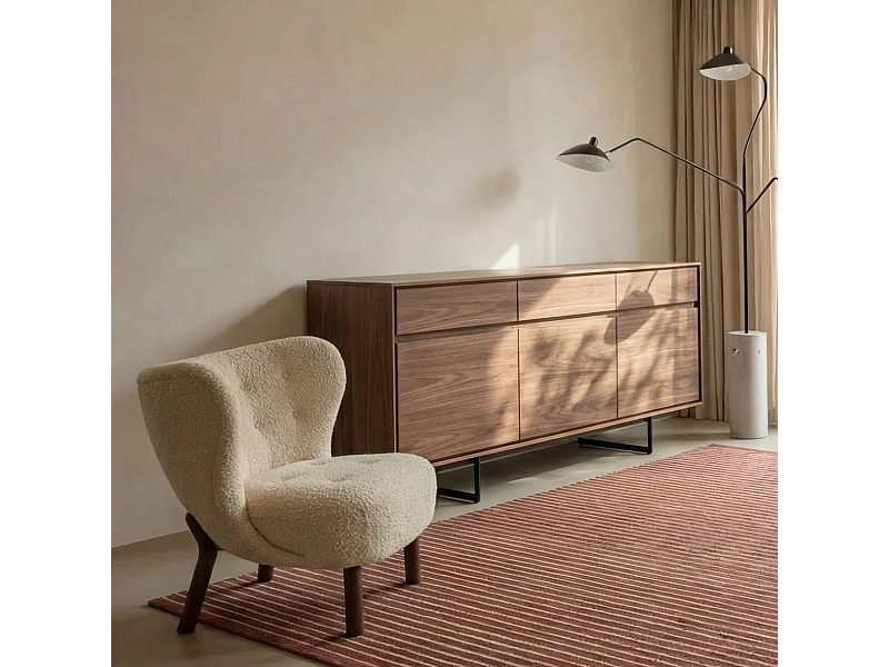 Buffetkast Tokyo - 3 deuren, 3 laden - MDF & staal - Amerikaanse eik