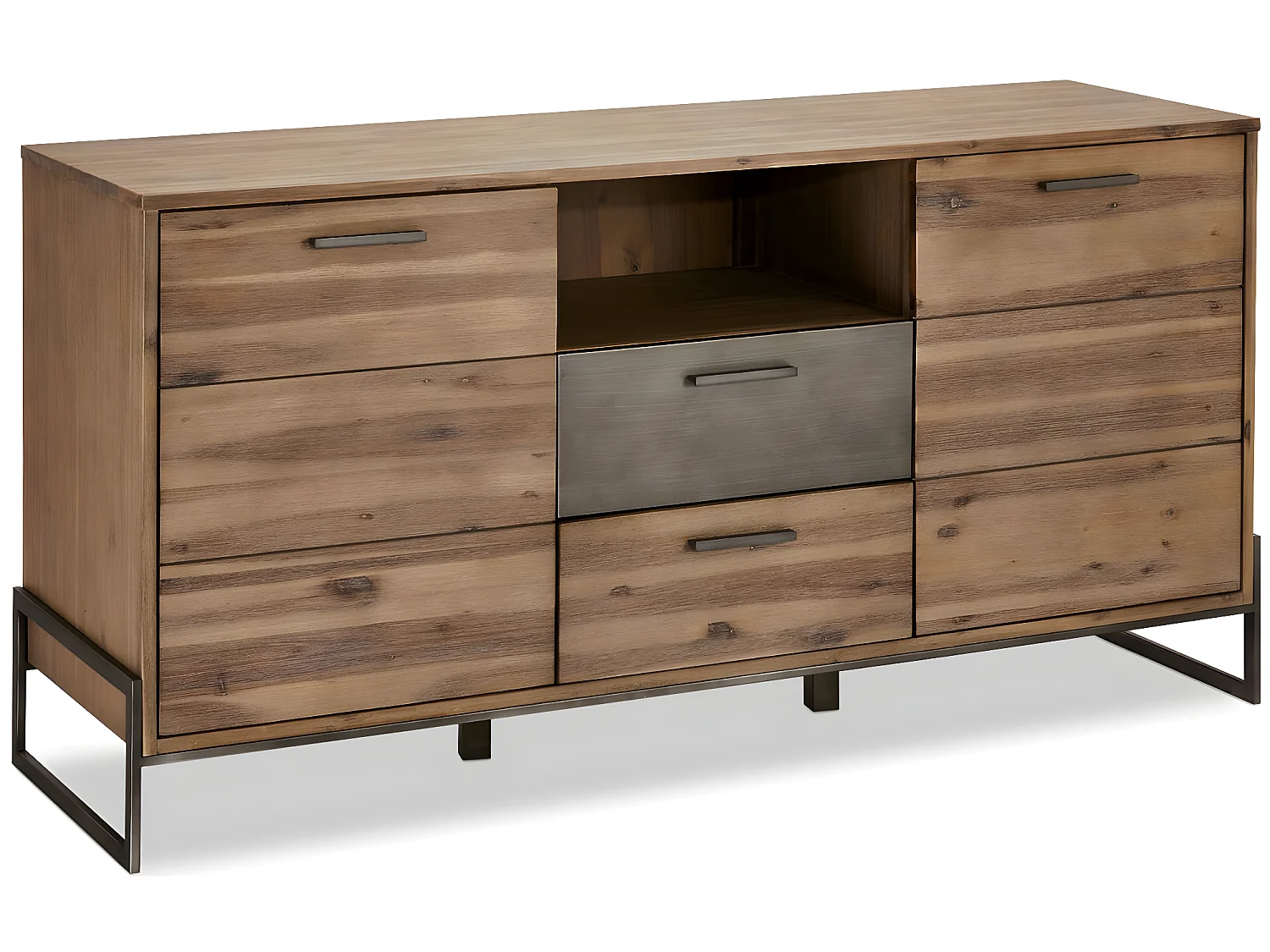 Credenza Mallorca - 2 ante e 2 cassetti - in legno massello di acacia e metallo - Marrone