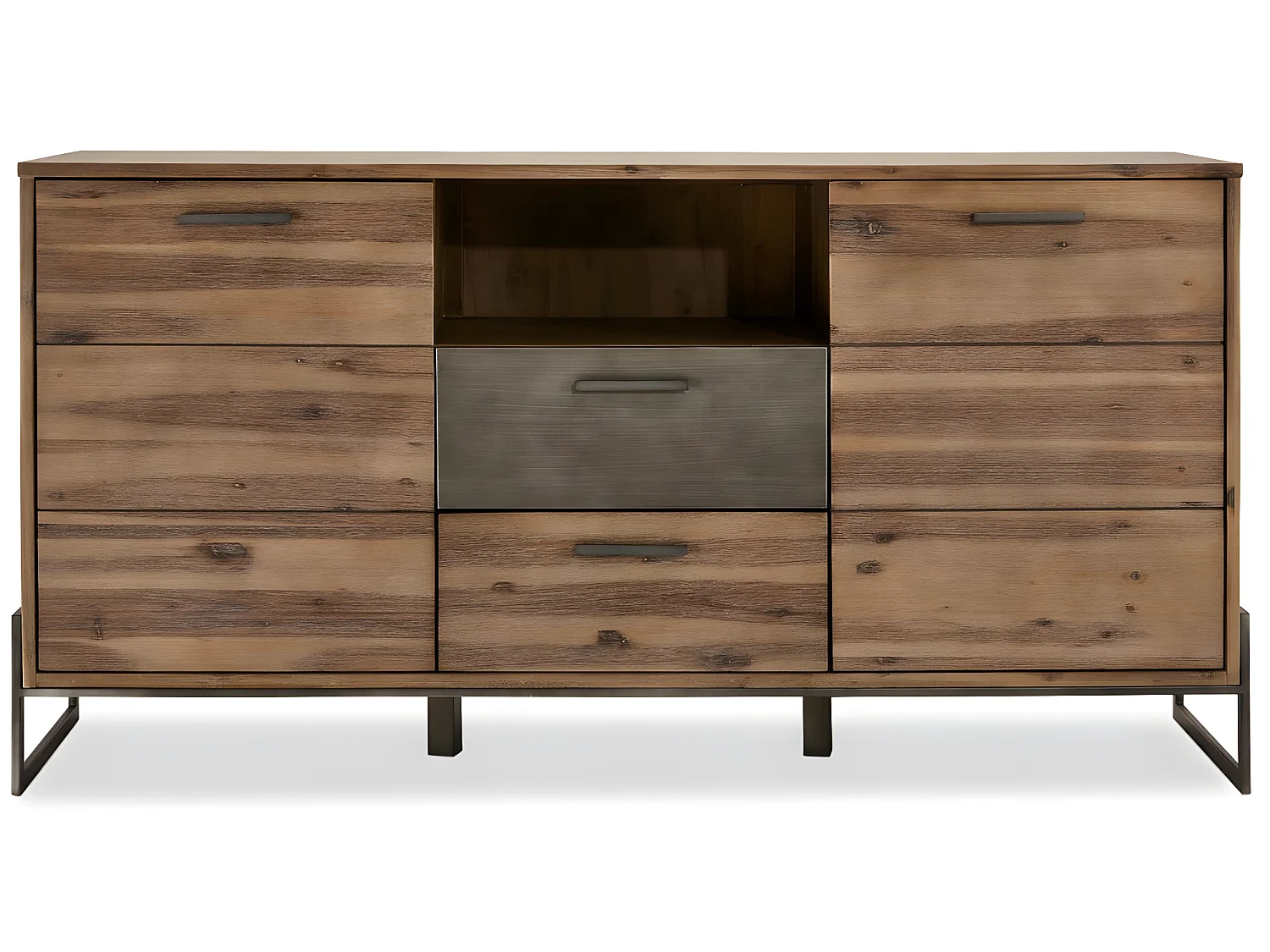 Credenza Mallorca - 2 ante e 2 cassetti - in legno massello di acacia e metallo - Marrone