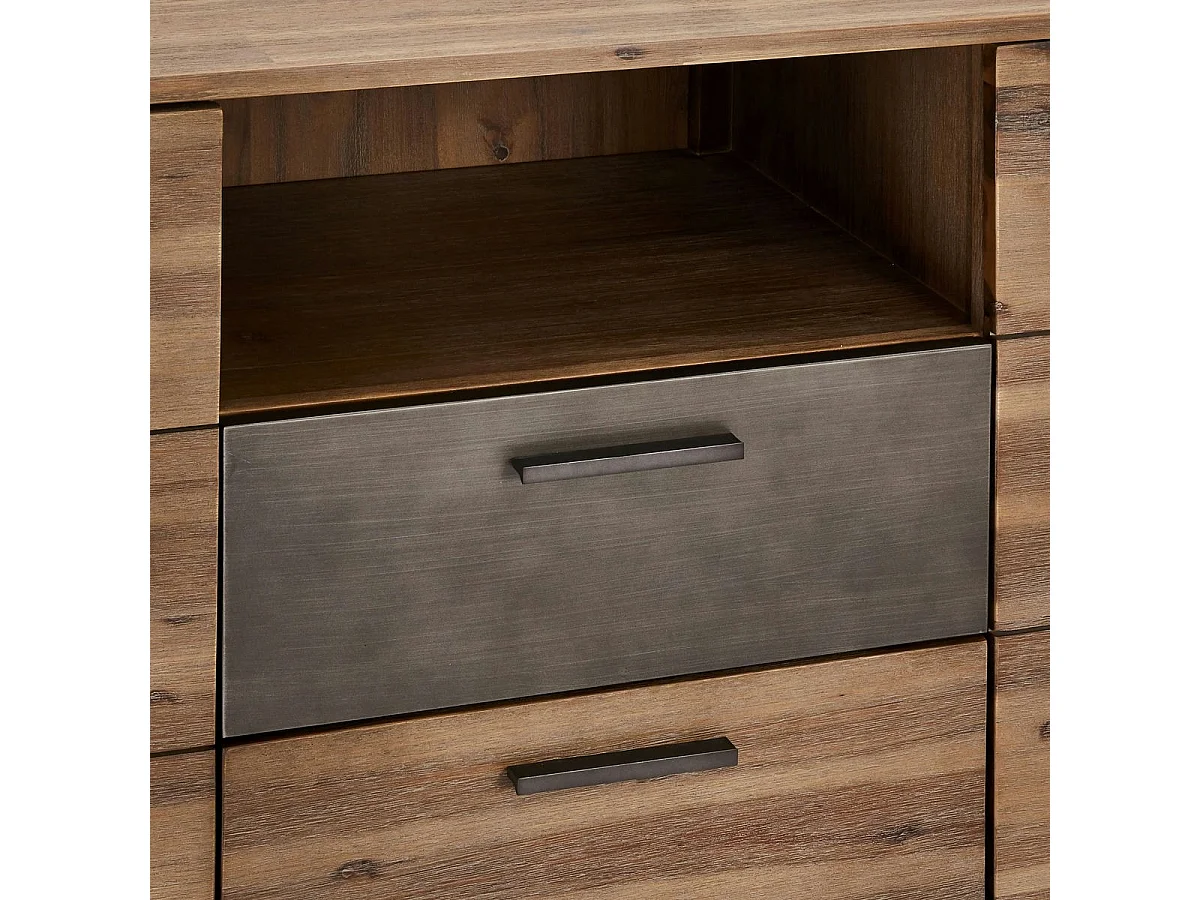 Credenza Mallorca - 2 ante e 2 cassetti - in legno massello di acacia e metallo - Marrone