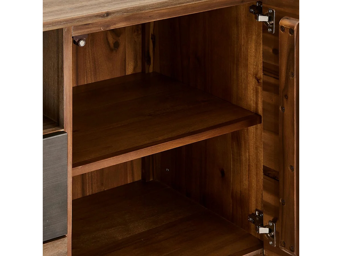 Credenza Mallorca - 2 ante e 2 cassetti - in legno massello di acacia e metallo - Marrone