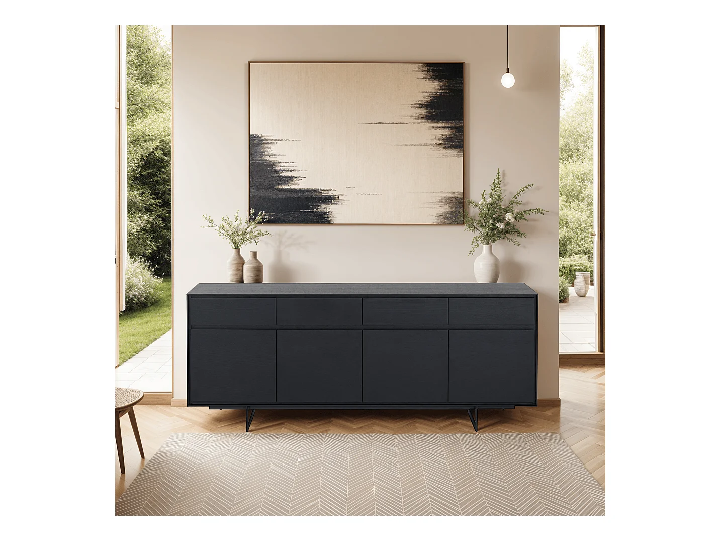 Buffet Tokyo avec 4 portes et 4 tiroirs - MDF et métal - Noir