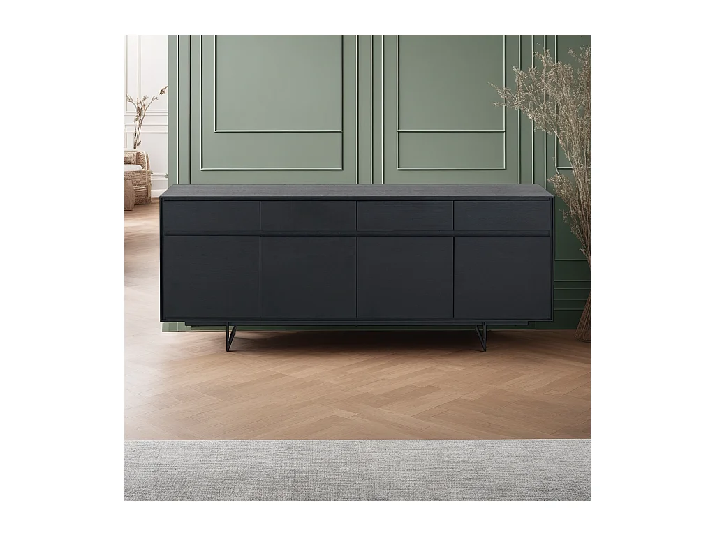 Buffet Tokyo avec 4 portes et 4 tiroirs - MDF et métal - Noir