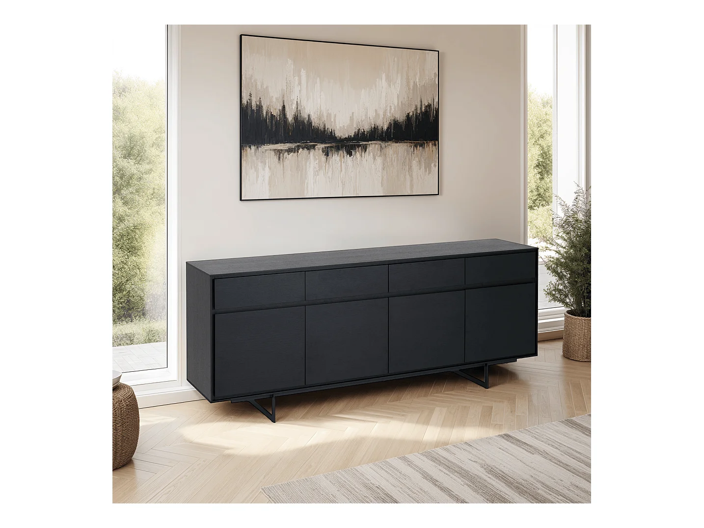 Buffet Tokyo avec 4 portes et 4 tiroirs - MDF et métal - Noir