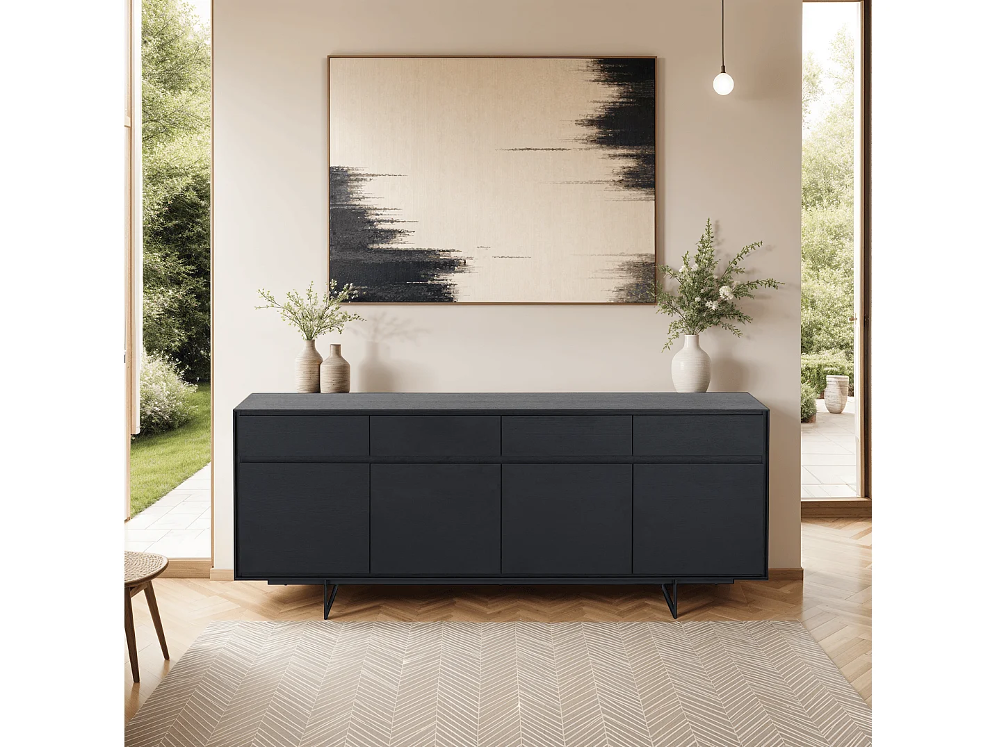 Buffet Tokyo avec 4 portes et 4 tiroirs - MDF et métal - Noir