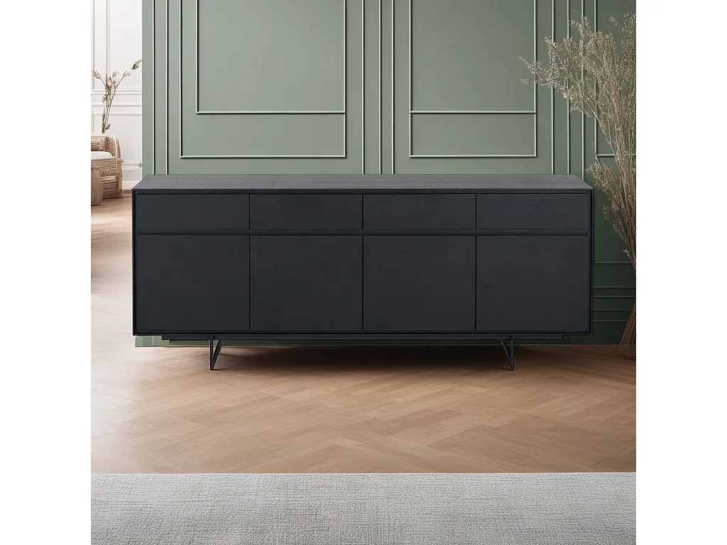 Buffet Tokyo avec 4 portes et 4 tiroirs - MDF et métal - Noir