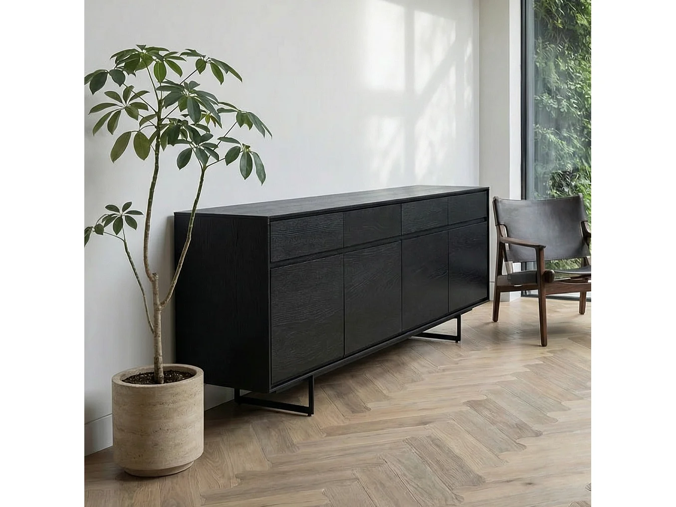 Buffet Tokyo avec 4 portes et 4 tiroirs - MDF et métal - Noir