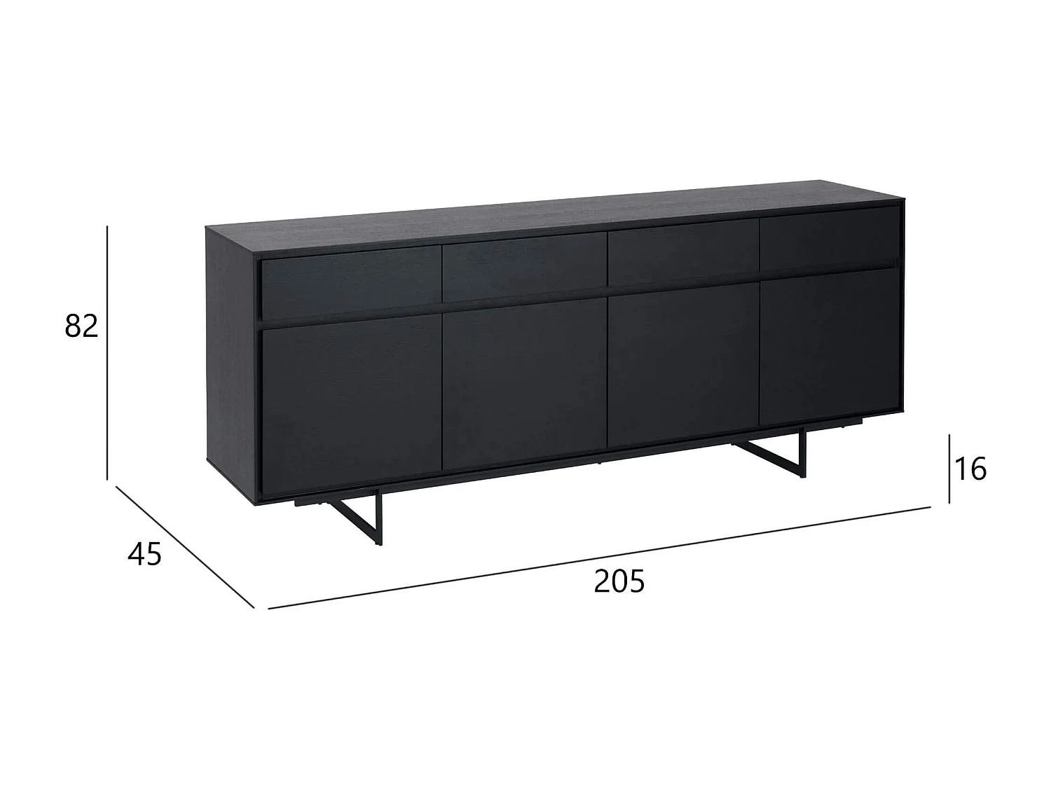 Buffet Tokyo avec 4 portes et 4 tiroirs - MDF et métal - Noir