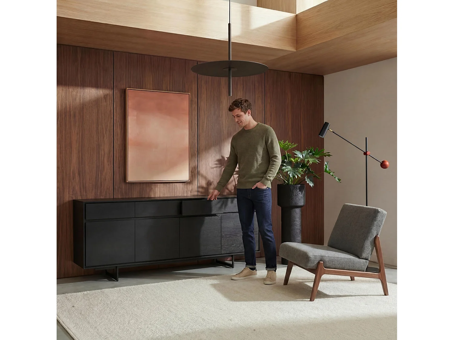 Buffet Tokyo avec 4 portes et 4 tiroirs - MDF et métal - Noir