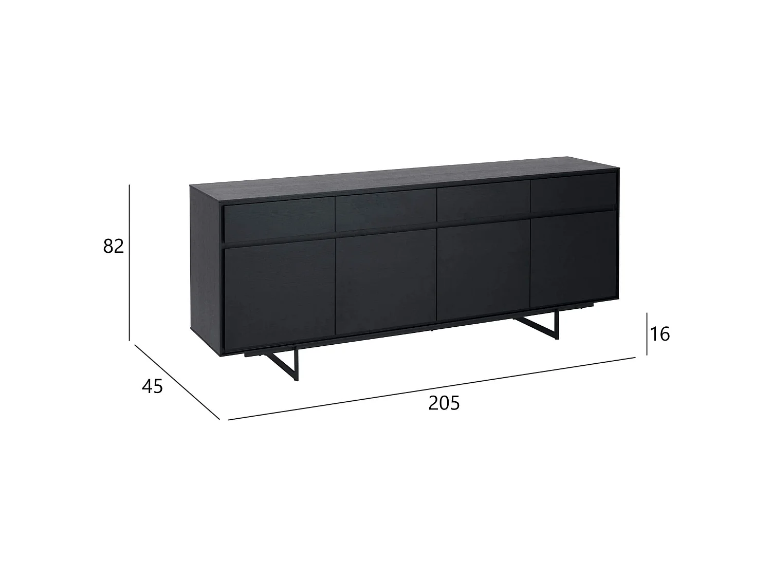 Buffet Tokyo avec 4 portes et 4 tiroirs - MDF et métal - Noir
