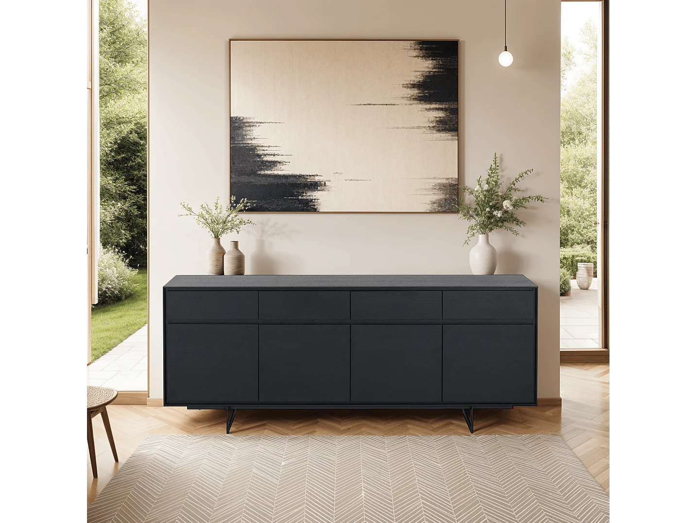 Buffet Tokyo avec 4 portes et 4 tiroirs - MDF et métal - Noir