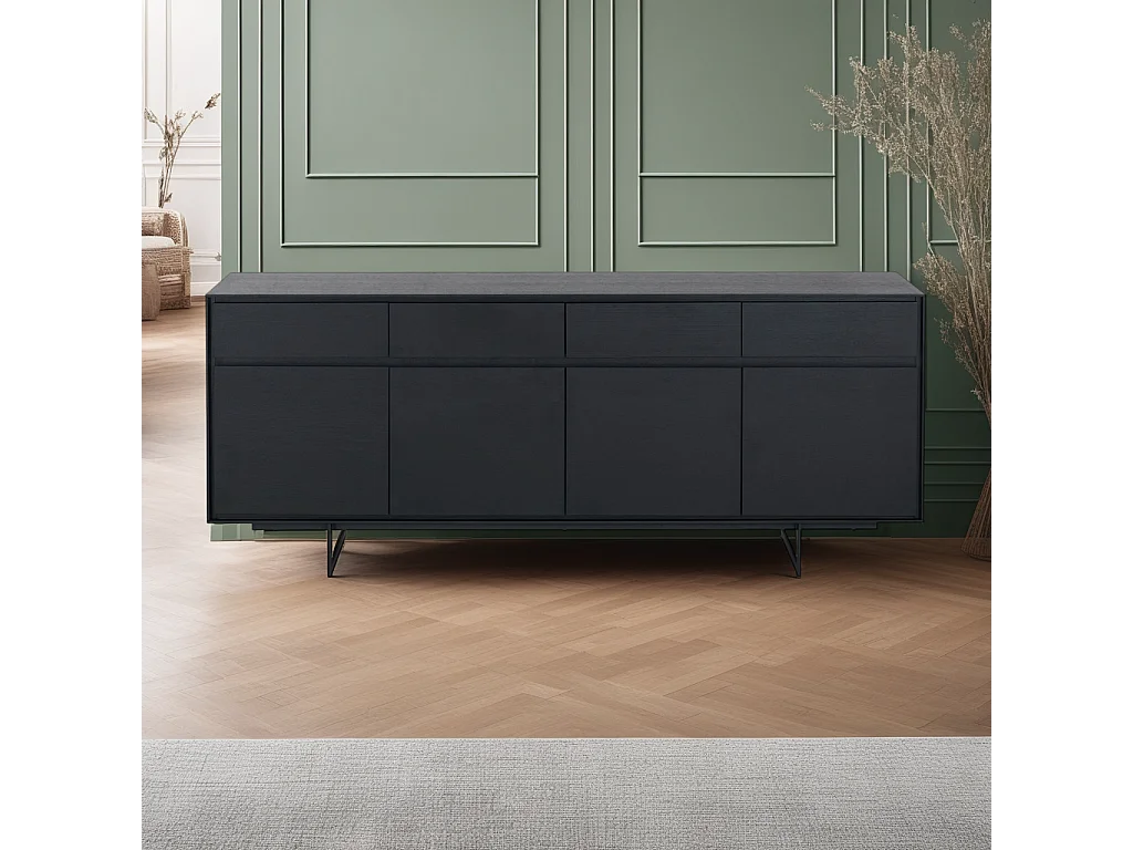 Buffet Tokyo avec 4 portes et 4 tiroirs - MDF et métal - Noir