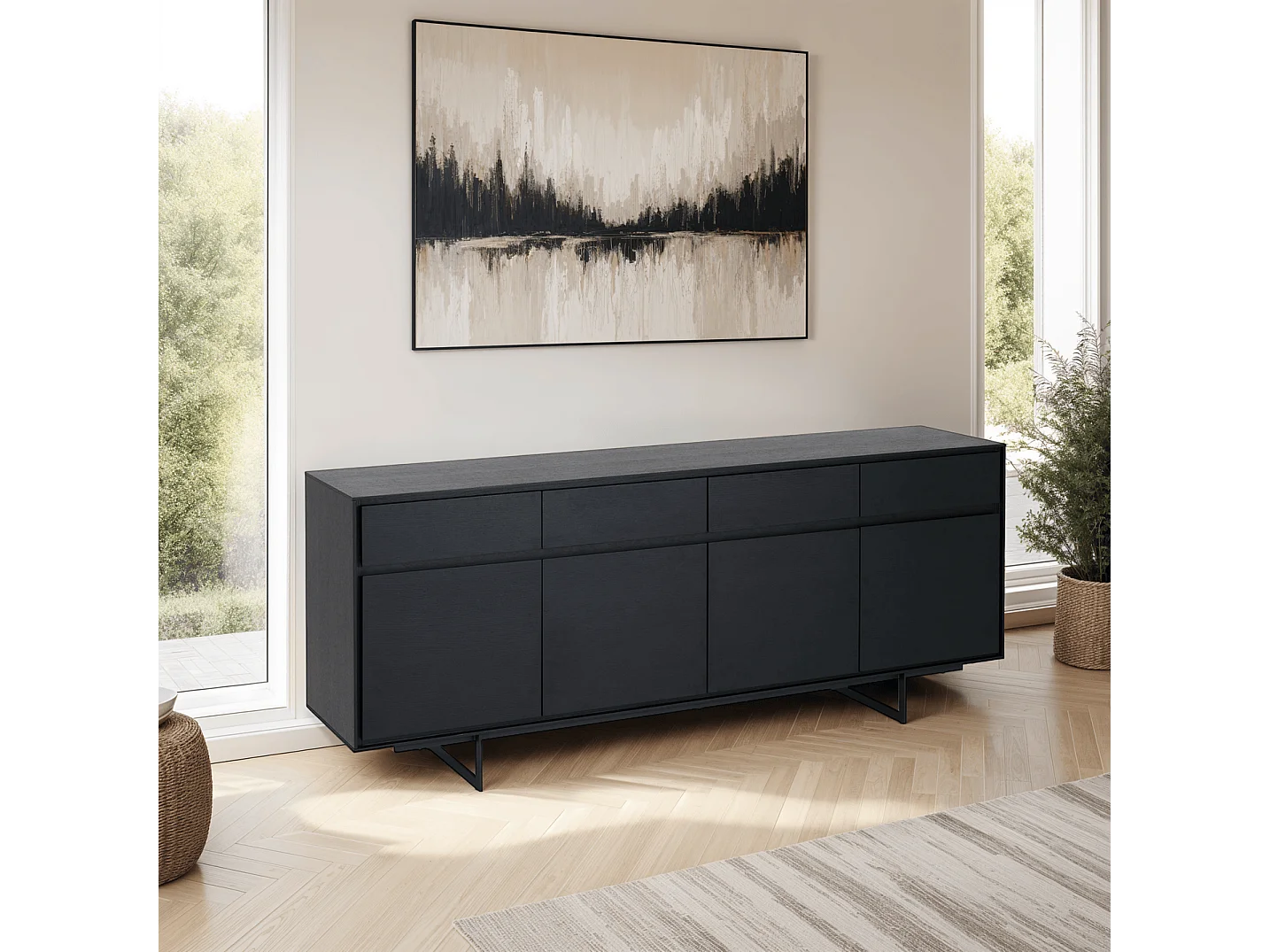 Buffet Tokyo avec 4 portes et 4 tiroirs - MDF et métal - Noir