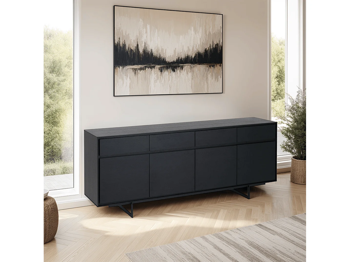 Buffet Tokyo avec 4 portes et 4 tiroirs - MDF et métal - Noir