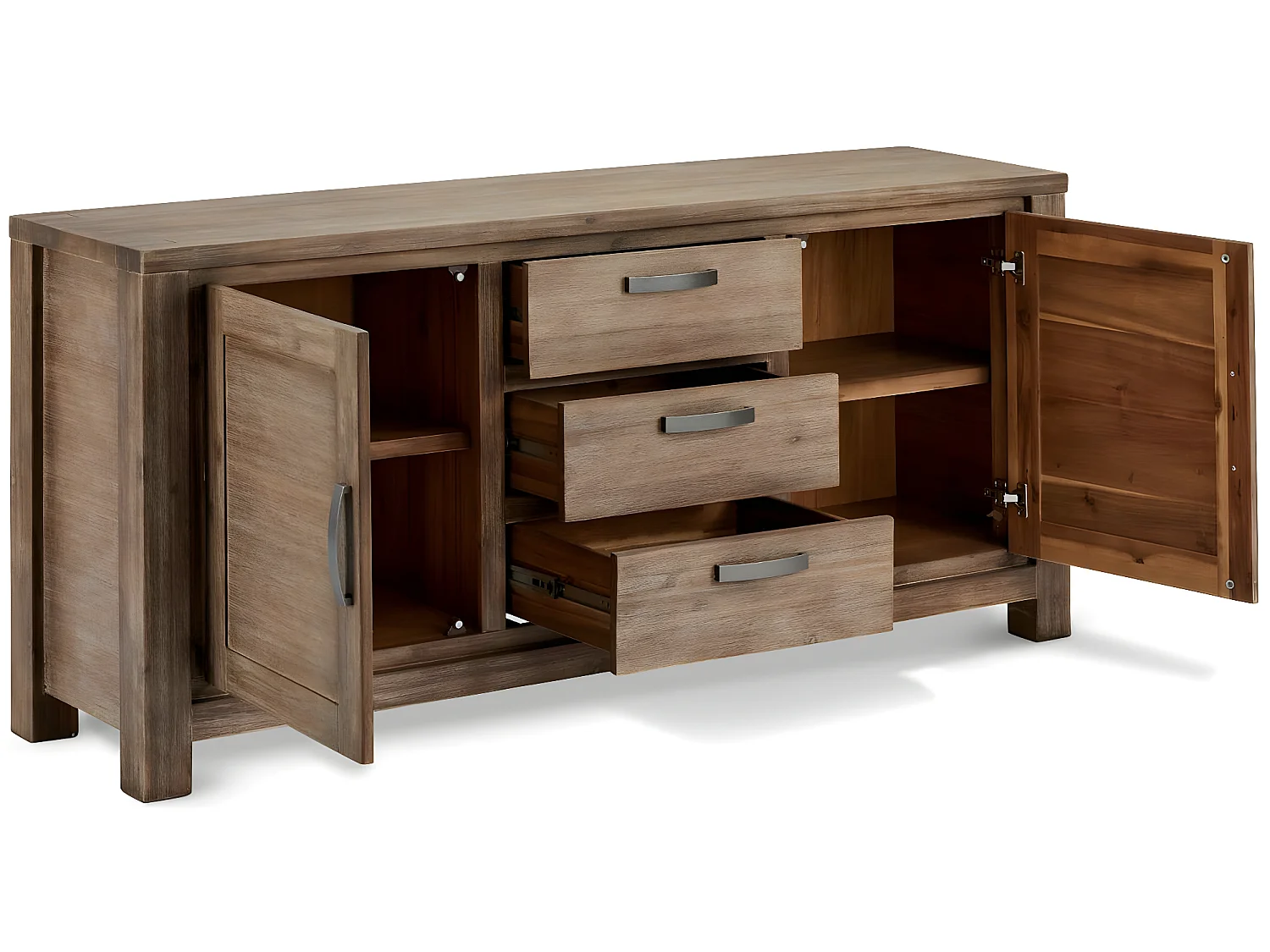 Buffet Alaska avec 2 portes et 3 tiroirs - Acacia massif et MDF - Marron